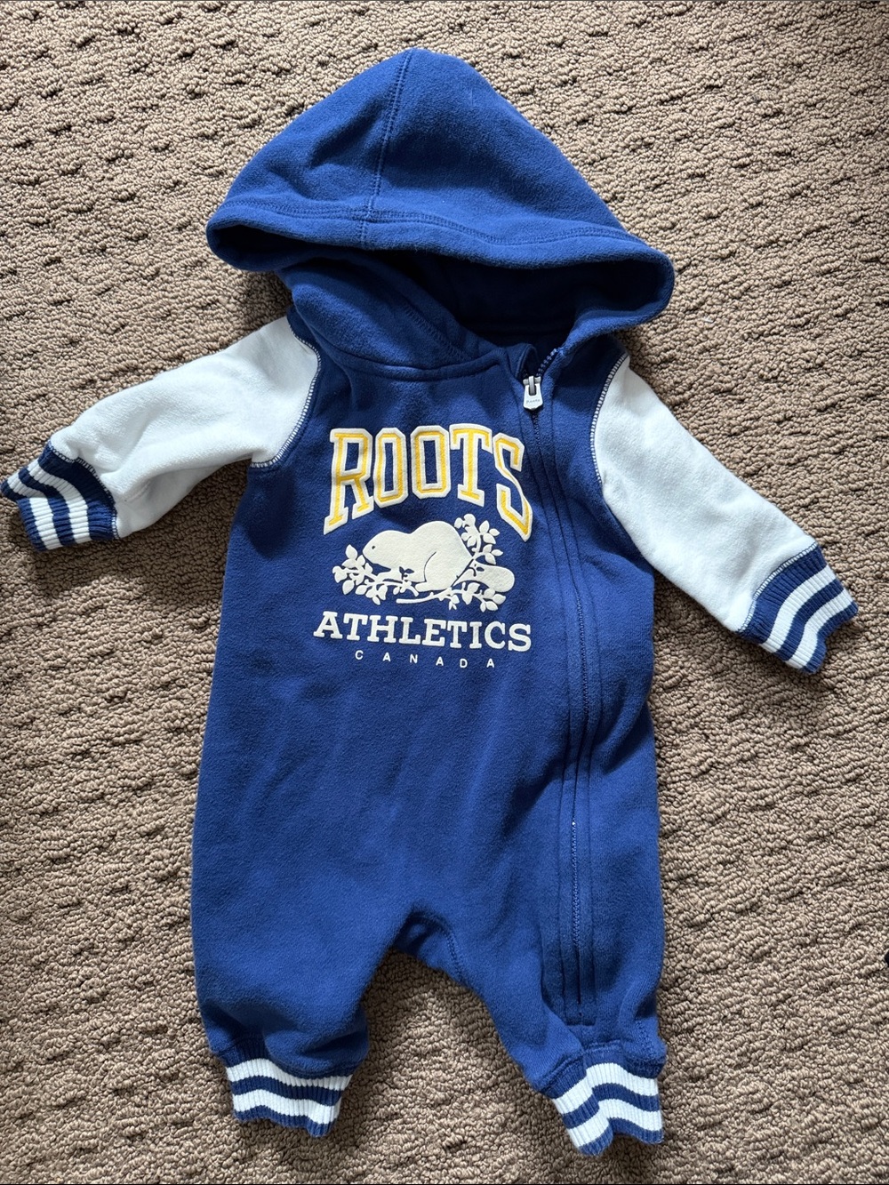 Roots Blue & White Hooded Athletics One-Piece for Kids
